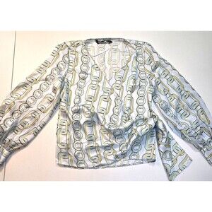 Zara Top Womens XS Faux Wrap Chain Link Pattern Dolman Sleeve Cottagecore Boho